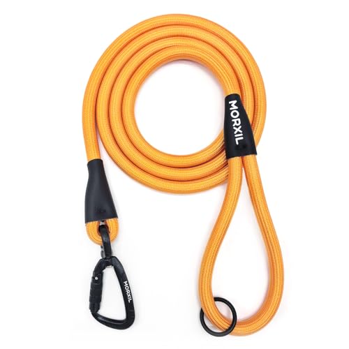 Rope Dog Leash, 6 Foot Heavy Duty Dog Leash with Aviation Aluminum Auto Locking Carabiner, Strong Nylon Pet Lead for Small, Medium, Large Dogs (Yellow, 6FT) - color: Yellow, size: 6 Foot Single Handle