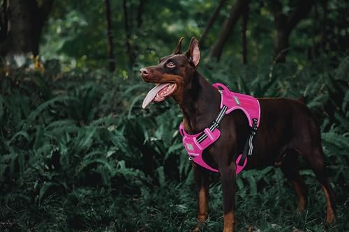 Tactical Dog Harness for Medium & Large Dogs, Rose Pink Adjustable No-Pull Control with Handle, Heavy Duty Reflective Vest - Size L - color: ROSE PINK, size: L