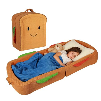 Toddler Travel Bed Sandwich Style - Portable Toddlers Floor Beds, Foldable Soft Foam Travel Crib for Baby and Kid, Washable Cover Toddler Cot with Safety Rail for Travel, Medium Size - size: Medium – for Toddlers Ages 1–4