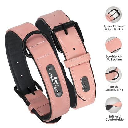 Didog Custom PU Leather Dog Collars with Personalized Engraving Nameplate,Personalized Padded Dog Collars Engraved for Medium Large Dogs,Light Pink,L Size - color: Light Pink, size: L: Fit 13-17"Neck