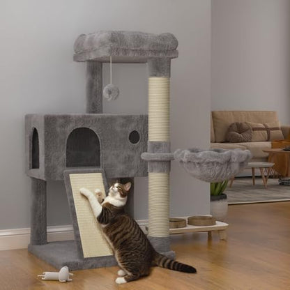 SHA CERLIN Cat Tree 36 Inches Cat Tower with Hammock, Sisal Scratching Post for Indoor Kittens, Small Room, Grey - color: GREY