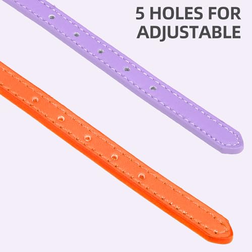 PUPTECK 2 PCS Soft Genuine Leather Cat Kitten Collar with Bells Adjustable for Girl Boy Cats Puppy - Orange, Purple - color: Orange&Purple
