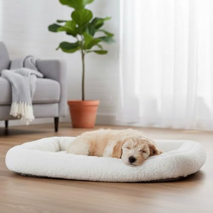MidWest Homes for Pets Small QuietTime Double Bolster Pet Bed, White Plush 24-Inch Crate Mat with Stacked Bolsters, Machine Washable, Secure Fit with Elastic Straps - color: White Plush, size: 24-Inch