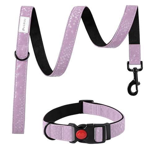 Soft Leather 4ft Dog Collar and Leash Set,Stylish 4ft PU Leather Dog Training Leash, Adjustable Durable Pet Collars with Quick Release Buckle for Large Dogs,Medium Dogs,Terracotta (Purple, 4 feet) - color: purple
