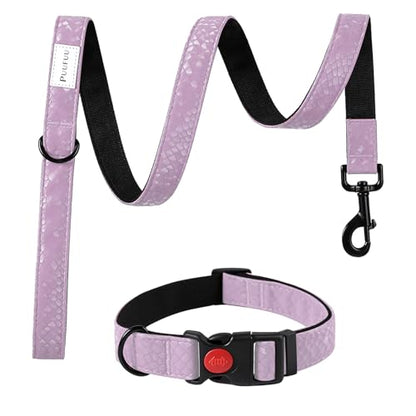 Soft Leather 4ft Dog Collar and Leash Set,Stylish 4ft PU Leather Dog Training Leash, Adjustable Durable Pet Collars with Quick Release Buckle for Large Dogs,Medium Dogs,Terracotta (Purple, 4 feet) - color: purple