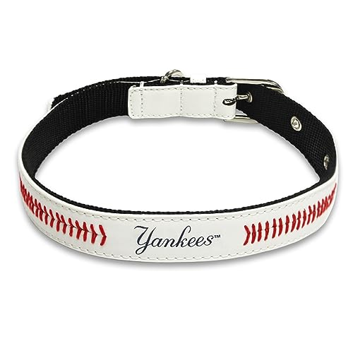 MLB New York Yankees Signature PRO Collar, PVC-Leather Premium Dog Collar, Extra Tough & Durable! Super Stylish! Size: Small Adjustable 12-15" Length x 0.75" Width - color: New York Yankees, size: Small