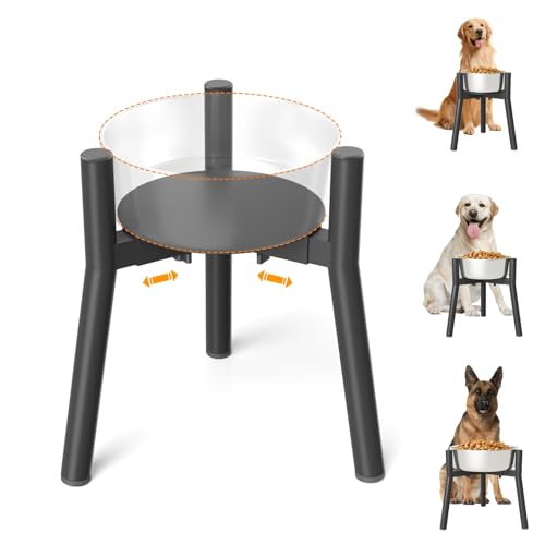 SHAINFUN Raised Dog Bowl Stand for Large Dogs with Tray, Adjustable Width 7 to 10.6", Elevated Tall Food Water Stand (Bowl Not Included) - color: Black-HR, size: Height: 11", Width: 7-10.6"