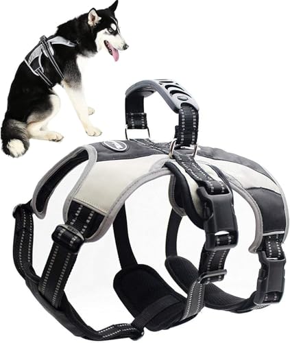 Escape Proof Dog Harness - No Pull Reflective Dogs Harness Vest with Lift Handle, Adjustable Soft Padded No Slip Pet Harness Training Easy Control for Medium Large Dogs - color: Black & Grey, size: Medium
