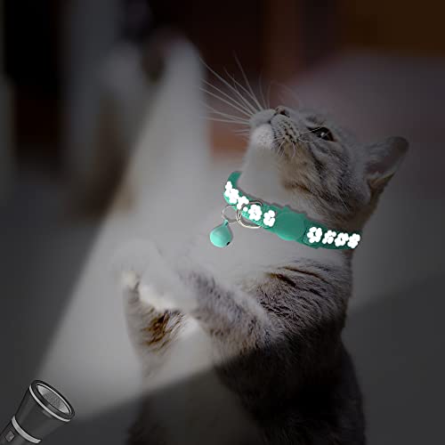 2 Pack Reflective Cat Collar Breakaway with Bell,Personalized Kitten Collars,Adjustable Safety Buckle Collar for Male Cats Girls & Boys (Dark Green) - color: Dark Green