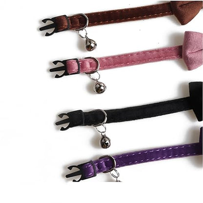 Love Dream Cat Collar Breakaway with Bow Tie and Bells - 3 Pack Velvet Girl Boy Kitty Safety Kitten Collars with Removable Bowtie for Cats Kittens, Red & Pink & Purple - color: Red & Pink & Purple