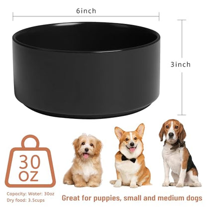 Ceramic Dog Bowls, Non Slip Dog Food and Water Bowl with Silicone Base, Heavy Pet Feeding Bowl for Small, Medium, and Big Dogs (Black, 6 Inches) - color: Black, size: 6 Inches
