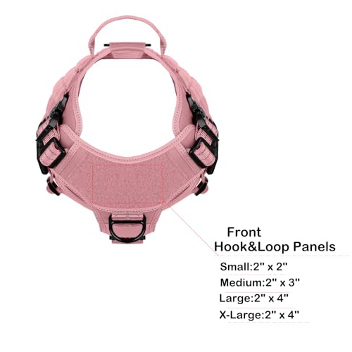 ICEFANG Tactical Dog Harness,Large Size, 2X Metal Buckle,Working Dog MOLLE Vest with Handle,No Pulling Front Leash Clip,Hook and Loop Panel (Pink, L (Pack of 1)) - color: Pink, size: Large (Pack of 1)