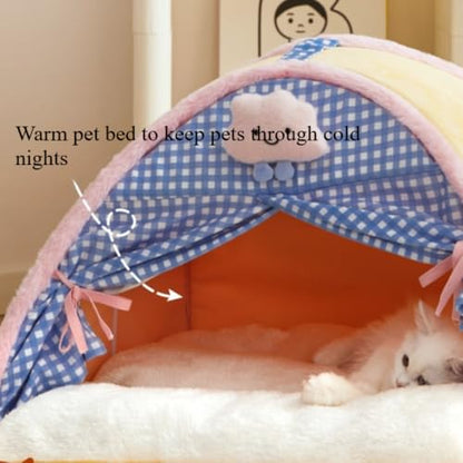 Cat House for Indoor Cats - Winter Cat Tent with Curtain, Removable Washable Cushion Cat Bed(19.69''X15.75''X19.69'') - size: 19.69''X15.75''X19.69''
