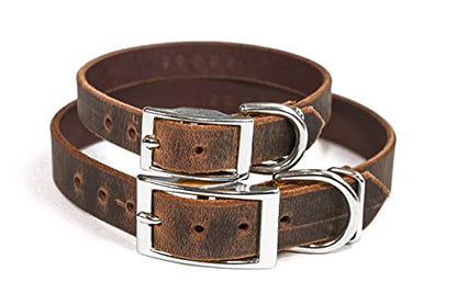 Handmade Studded Bridle Leather Dog Collar, Silver Tone Hardware and Stainless Steel Nameplate (Distressed Brown) - color: Distressed Brown