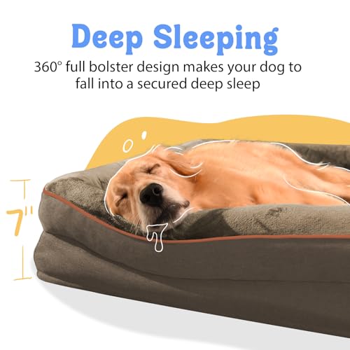 Washable Orthopedic Large Dog Bed - Big Dog Beds with Removable Waterproof Cover and Non-Slip Bottom XL Large Pet Beds with Bolster Extra Large Dogs Bed - color: Coffee, size: Large (36"L x 27"W x 7"Th)
