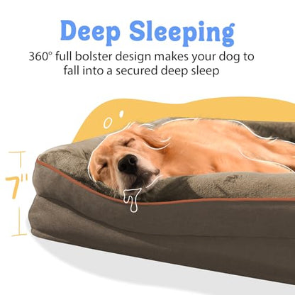 Washable Orthopedic Large Dog Bed - Big Dog Beds with Removable Waterproof Cover and Non-Slip Bottom XL Large Pet Beds with Bolster Extra Large Dogs Bed - color: Coffee, size: Large (36"L x 27"W x 7"Th)