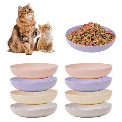 [8 Pack] Cat Dishes Whisker Friendly, Shallow Wide Cat Food and Water Bowl, Durable Wheat Straw Cat Bowls for Indoor Cats - color: light color