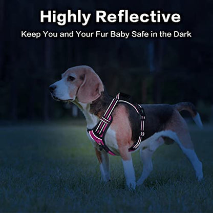PoyPet No Pull Dog Harness, No Choke Front Clip Reflective Dog Vest with Soft Padded Vertical Handle, 3 Leash Attachments for Small Medium Large Dogs (Pink,L) - color: Pink, size: Large
