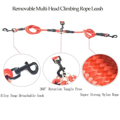 3 in 1 Durable Nylon Dog Leash with Padded Handle, 360° Swivel Multiple Dog Leash No Tangle, Lead for Medium Large Dogs, Walking & Training Double Dogs Leash Red - color: Red