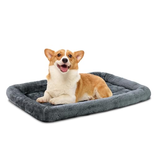 Bolster Dog Bed for Medium Dogs 30''x20'', Soft Warm Foam Pet Sofa Bed, Machine Washable Pet Cat Crate Mat for Medium Breeds, Dark Grey - color: Dark Grey, size: M:30x20x2.5 IN