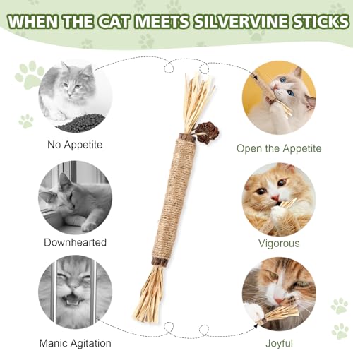WOUSEDO 8 Pack Catnip Chew Toys for Cats,Cotton Sisal Rope Toys,Cat Natural Silvervine Sticks,for Cat Teeth Cleaning and Dental Care,Interactive Toy for Bored Indoor Cats - size: 8 PACK