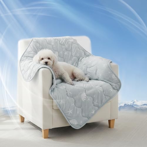 NWK Dog Cooling Blanket, Q-Max>0.345, Ice Silk Cool to Touch Material, Reversible Breathable Bed Cover, Furniture Protector Couch Sofa for Summer, Machine Washable (Misty Gray, 30'' X 40'') - color: Misty Gray, size: M (30''x 40'')