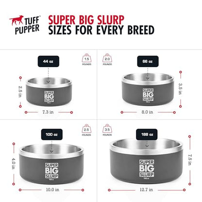 Tuff Pupper Heavy Duty Insulated Dog Bowl | Double Wall Stainless Steel Dog Food Dish | Non-Slip Spill Proof Dishwasher Safe Cat Bowl | Water Dish for Feeding Large Medium Small Pets (188oz, Grey) - color: Cool Grey, size: 188oz