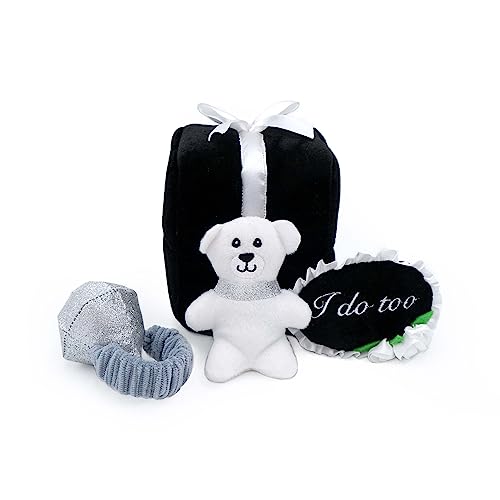 ZippyPaws Wedding Dog Toys - Wedding Ring Box Burrow, Gifts for Dog Couples, Fun Dog Engagement Toys for Photos, Rehearsals, After-Parties, and Wedding Gifts