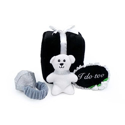 ZippyPaws Wedding Dog Toys - Wedding Ring Box Burrow, Gifts for Dog Couples, Fun Dog Engagement Toys for Photos, Rehearsals, After-Parties, and Wedding Gifts