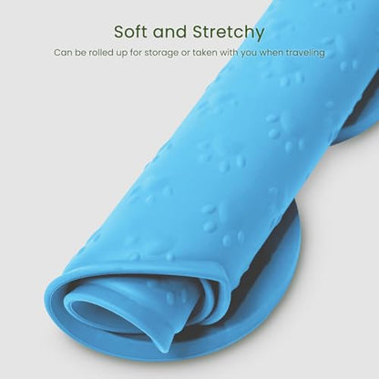 PWTAA Dog Food Mat Anti-Slip Silicone Dog Bowl Mat Thicker Pet Placemat Waterproof Cat Feeder Pad with Raised Edge Puppy Kitten Feeding Mats Suitable Small Medium-Sized Dogs Cats Eating Tray - color: Blue, size: 19.4" x 9.8"