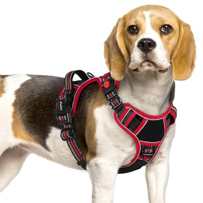 Dog Harness Small Sized, Easy Wearing with 3 Buckles, Adjustable No Pull Pet Harness with 2 Rings for Walking, No Chock Reflective Soft Padded Vest with Control Handle, Black & Red, S - color: Black & Red, size: Small