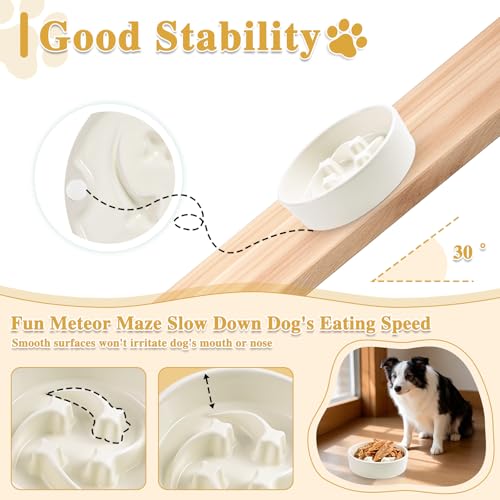 Ceramic Slow Feeder Dog Bowls, 0.6 Cups Dog Food Dish for Small and Medium Breed, Puzzle Dog Food Bowl for Fast Eater, 15OZ, 6.3 inch(Beige) - color: Beige-M
