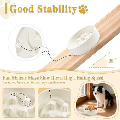 Ceramic Slow Feeder Dog Bowls, 0.6 Cups Dog Food Dish for Small and Medium Breed, Puzzle Dog Food Bowl for Fast Eater, 15OZ, 6.3 inch(Beige) - color: Beige-M