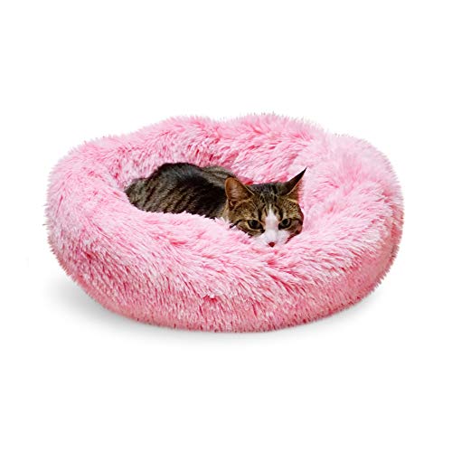 Whiskers & Friends Cat Beds for Indoor Cats, Fluffy Calming Donut Cat Bed, Small Dog Bed Washable - Orthopedic Soft Plush Pet Beds Sized for Kitten to Large Cats & Puppy to Small Dogs - Gradient Pink - color: Gradient Pink, size: 23.00" x 23.00" x 7.00"