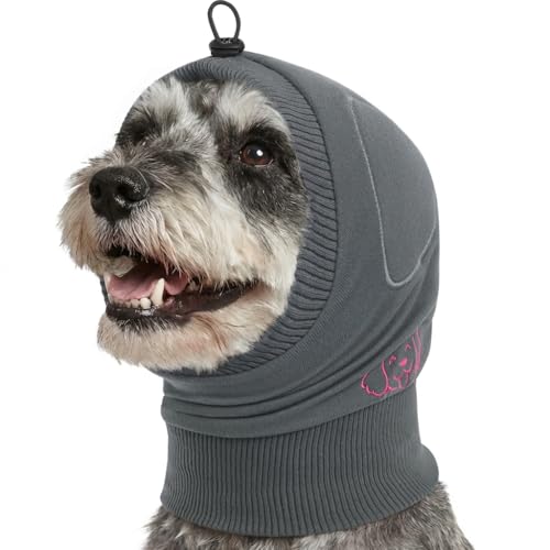 Adjustable Dog Calming Hoodie, No Shake Ear Wraps for Dogs with Sound-Absorbing Pads, Strechy & Soft Dog Ear Muffs Noise Protecion, Pet Head Covers for Thunder, Firework, Separation, Hematoma - color: Grey, size: Small