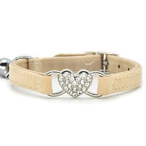 CHUKCHI Heart Bling Cat Collar with Safety Belt and Bell 8-11 Inches - color: Beige