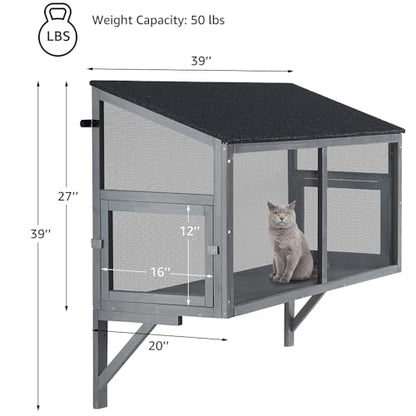 Bug Proof Cat Catio, Window Cat House with Metal Mesh, Outdoor Enclosure for Indoor Pets, Expandable Wooden Perch, Safe Comfortable Haven for Pets, Keep Bugs Insects Out