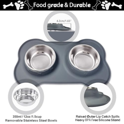 Dog Food Bowls Stainless Steel Dog Food and Water Bowl Set, Dog Dishes No Spill Non Slip Silicone Mat, Dog Bowls for Small Medium Size Dogs Cat Puppy Pet Food Feeding Bowls, Grey, 12oz - color: Grey, size: 1½ Cup/12 oz each