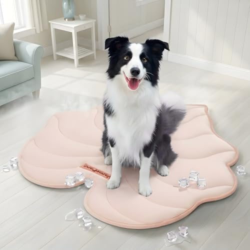 Vagascape Dog Cooling Mat, Washable Pet Cooling Mat, 35" x 33" Thick & Durable Large Cooling Mat for Dogs, Portable Foldable Premium Cooling Pad for Indoor, Outdoor, Travel, Camping, Patio and Beach - color: Light Pink, size: Medium