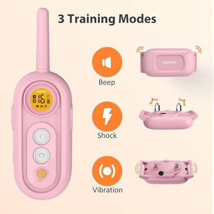 PATPET Dog Shock Collar for Medium Dogs- Dog Training Collar with Remote, Shock Collar for Small Dogs 10-100lbs, Rechargeable IPX7 Waterproof with Beep Vibration Shock Modes - color: Pink