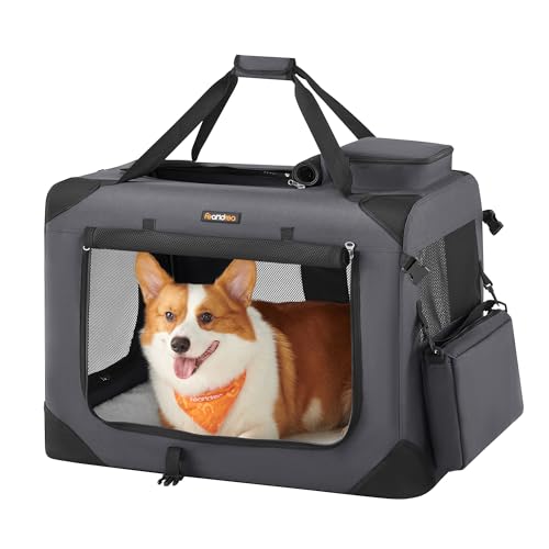 Feandrea 28 Inches Collapsible Soft Dog Crate, Portable Travel Dog Crate for Indoor and Outdoor Use, Dog Carrier Kennel with Safety Zippers, for Living Room, Car, Travelling, Camping, Gray UPDC70GY - color: Gray, size: L（28.0"L x 20.5"W x 20.5"H）