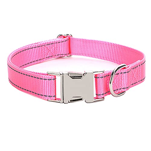 Love Dream Reflective Dog Collar with Metal Buckle, Adjustable Safety Nylon Dog Collars with Heavy Duty Quick Release Buckle for Small Medium Large Dogs, Pet Collar with ID Tag Ring - color: Pink, size: Medium: Width 0.8",Neck 12.6"-19.6"