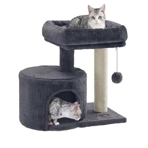 Feandrea Cat Tree, Small Cat Tower with Sisal Scratching Post, Plush Condo with Padded Perch, for Small Spaces, Kittens, Smoky Gray UPCT50G - color: Smoky Gray