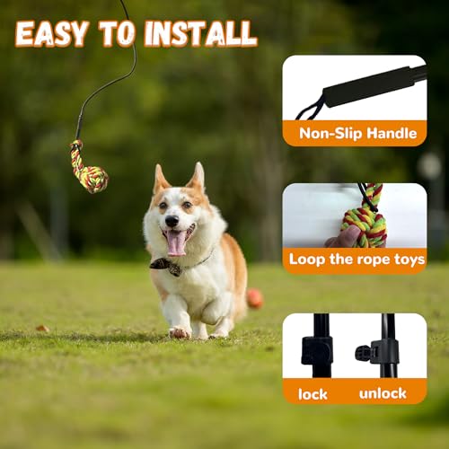 Flirt Pole for Dogs, Interactive Dog Toys Extendable Teaser Wand with Lure Chewing Toy, Chase and Tug of War for Small Medium Large Dogs Training Playing Exercise - size: 40.5Inch Pole-Black