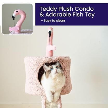 Catry Flamingo 2-Level 29" Cat Tree for Small Cats & Kittens with Replaceable Posts, Sisal Scratching Ramp, Pink Flamingo Designed Cute Condo with Toy, Pink - color: Pink