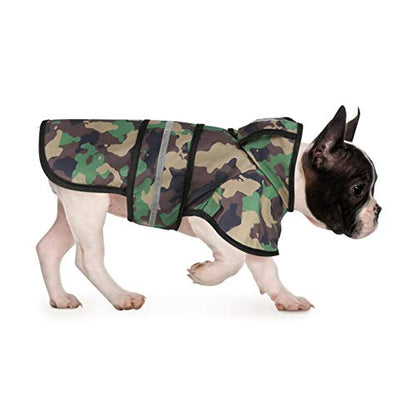 HDE Dog Raincoat Jacket Reflective Adjustable Hooded Pet Poncho Rain Coat with Leash Hole for Small to X-Large Dogs Camo - S - color: Green Camo, size: Small
