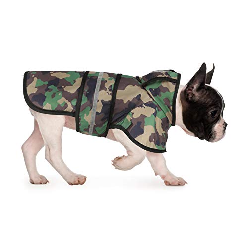HDE Dog Raincoat Jacket Reflective Adjustable Hooded Pet Poncho Rain Coat with Leash Hole for Small to X-Large Dogs Camo - S - color: Green Camo, size: Small