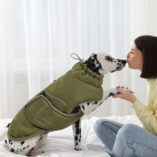 Peferhouse Extra-Large Dog Warm Winter Coat, Windproof Reflective Jacket with Harness Hole, Thick Dog Vest Jacket ArmyGreen XL - color: Green, size: X-Large