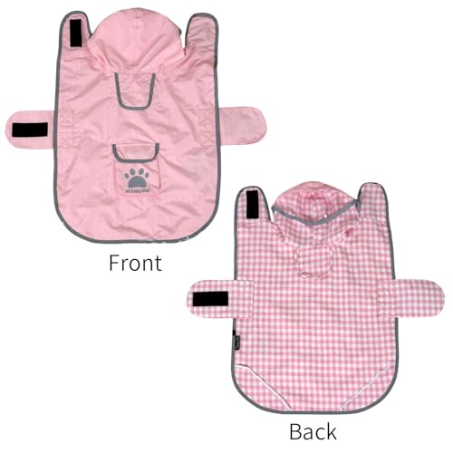 Dog Raincoat Reversible,Waterproof Dog Rain Coat Hooded Slicker Poncho with Reflective Strip, Plaid Double Layer Rain Jacket for Small Medium Large Dogs (Pink, XX-Large(55-77lb)) - color: Pink, size: XX-Large(55-77lb)