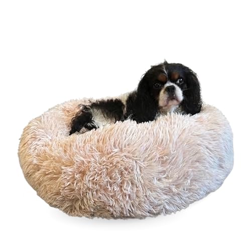 Active Pets Premium Small Donut Dog Bed, Fits Up to 45 lbs, Machine Washable Cushion, Plush Long Pile Faux Fur Fabric, Portable Beige Pet Bed Furniture for Puppies Adult Canines & Cats - color: Beige, size: Small 23"